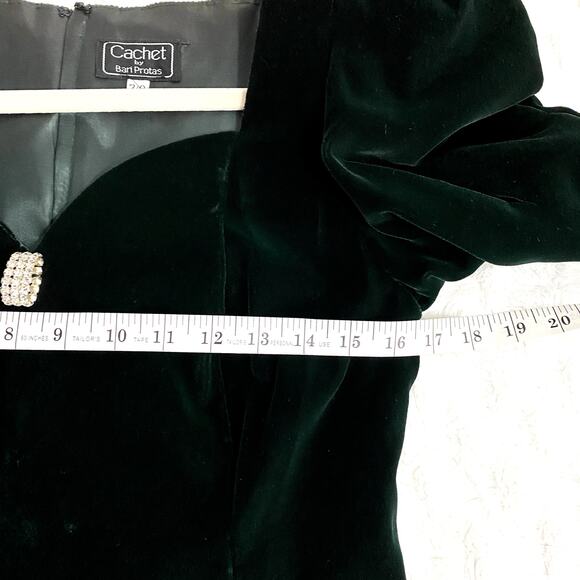 Vintage 80s Cachet by Bari Protas Green Velvet Evening Midi Dress 7/8 - Picture 6 of 8